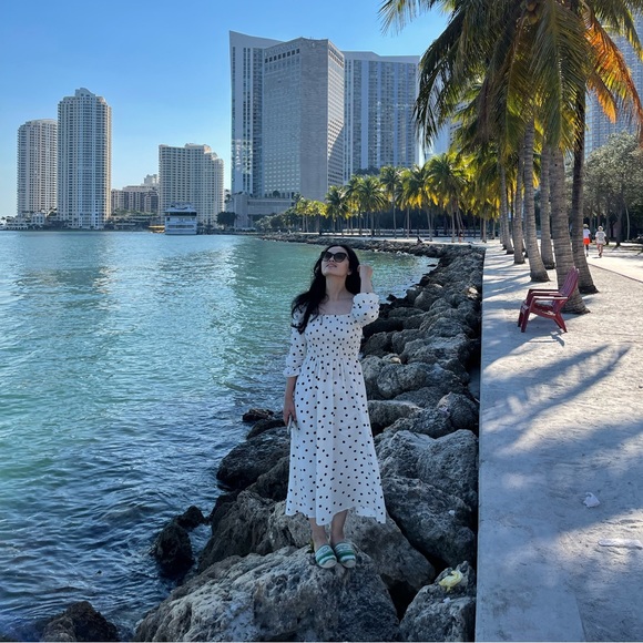 polka dot cotton square neck midi dress size 8-10M/L ,Used excellent condition - Picture 2 of 5